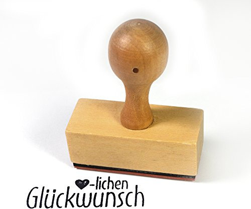 Frau WunderVoll® Stempel - Herzlichen Glückwunsch - aus Holz, Motivgröße: 5,4 x 1,9 cm/Motivstempel Textstempel Gummi Holz Gummistempel Stempel Gastgeschenk Stempel Hochzeit Ministempel Dekostempel