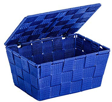 WENKO 22205100 Aufbewahrungskorb mit Deckel Adria, Polypropylen, blau, 14 x 19 x 10 cm