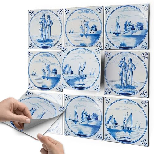 Fliesensticker Mosaikfliesen für Küche u. Bad Deko I Selbstklebende Fliesenbilder - Dekorative Fliesenfolie für Küchenrückwand und Fliesenspiegel I 10x10 cm - Motiv Holländische Fliese - 27 Stück