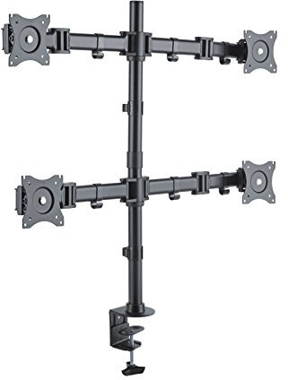 PureMounts OFFICE-04 Supporto da tavolo per 4 monitor da 33-69 cm (13-27), inclinabile: da -45° a 45°, orientabile: 180°, ruotabile: 360°, VESA 100x100, nero