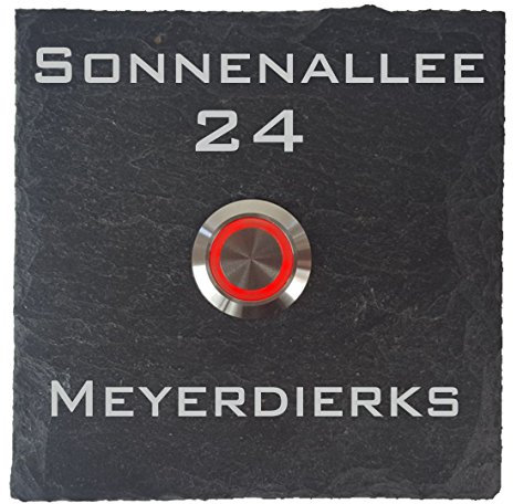 laser-diele Türklingeln – Klingelschild Schiefer – Türklingel mit Gravur – Türklingel mit Namen – Türklingel Beleuchtet – mit LED – 100x100 mm – Adresse