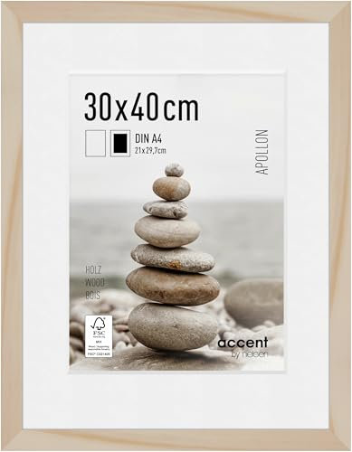 accent by nielsen Bilderrahmen mit Passepartout, 30 x 40 cm, Holz, Natur, Fotorahmen zum Aufhängen im Hoch- & Querformat, Echtglas, Apollon