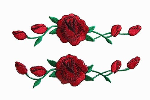 Flicken Patches, Woohome 2 Stück Floral Rose Aufbügeln Flower Aufnäher Patches zum Basteln, Nähen, Bekleidung, Andere Stoffe