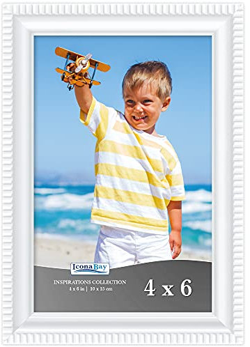 Icona Bay 10x15 cm weißer Bilderrahmen, wunderschöne, detaillierte Leiste, moderner Bilderrahmen, Wandmontage oder Tischplatte, Inspirations-Kollektion