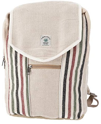 GURU SHOP Ethno Hanf Rucksack Gestreift - Natur/multi, Herren/Damen, Beige, Size:One Size, 40x30x20 cm, Ausgefallene Stofftasche