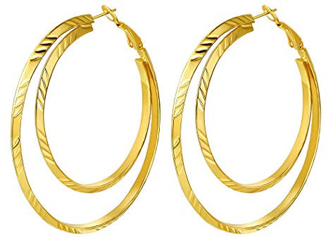 Suplight Creolen Gold Damen Statement Ohrringe für Frauen Mädchen 60mm Groß Doppel Kreis Creolen Geometrische Hoop Earrings 18k vergoldet Ohrpiercing Accessoire Schmuck für Valentinstag