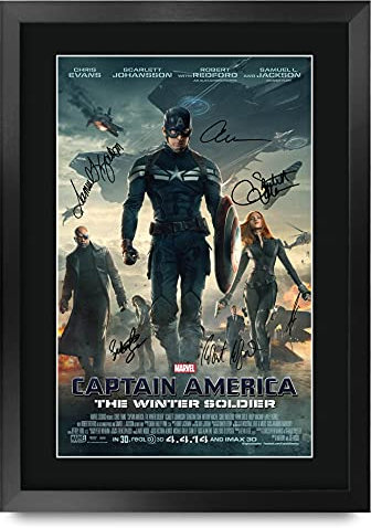 HWC Trading A3 FR Captain America 2 Der Winter Soldier Chris Evans und Cast Geschenke Printed Poster Autogramm Bild für Film-Memorabilia Fans - A3 Eingerahmt