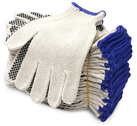 Evridwear Arbeitshandschuhe aus Baumwolle und Polyester, String, Strick, für Maler, Mechaniker, Industrie, Lager, Gartenarbeit, Bau, Herren und Damen, 12 Paar, mit einseitigen Punkten, Größe M