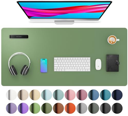 Aothia schreibtischunterlage,Mauspad, Büro-Schreibtischmatte, rutschfester PU-Leder-schreibtischmatte,wasserdichter schreibunterlage für Büro und Zuhause (91cmx43cm,Olivgrün)