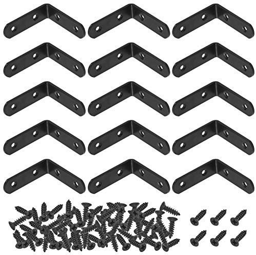 Mardatt 15 Sets 65x65mm Black L Brackets Corner Braces Right Angle Iron Metal Brackets Heavy Duty with Mounting Screws for Wood Shelf Chair Cabinet Furniture