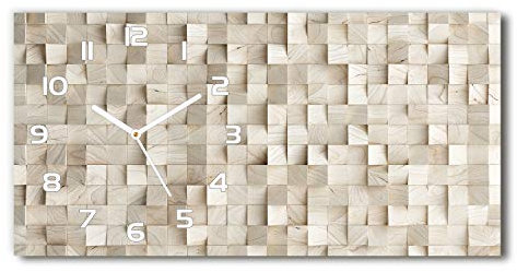 Tulup Wanduhr aus Glas 60x30 cm Glas Uhr Bild Glasuhr Gehärtetes Glas Küchenuhren - weiße Zeiger - Holzwürfel