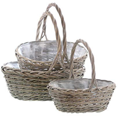 Pflanzkörbe mit Henkel aus Weide - 3er Set / 44, 38 und 31 cm - Blumen Korb Blumentopf Pflanztopf Pflanzkorb Deko