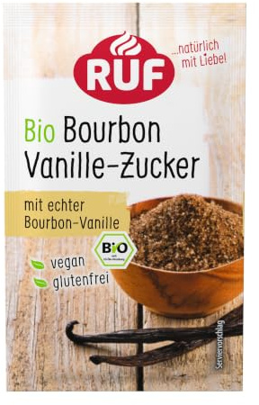 RUF Bio Bourbon Vanille Zucker, natürliches Bourbon Vanille Aroma für Schlagsahne, Quarkspeisen, Milchmix und Gebäck, glutenfrei und vegan, 3 x 8g