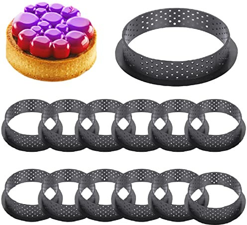 Tallgoo 12 Stück Kuchenform Mousse Tortenring,Kuchenform,Schwarzer Runder Mousse-Kreisring Kuchen für die Herstellung von Mousse Pie Quiche Kreisform.