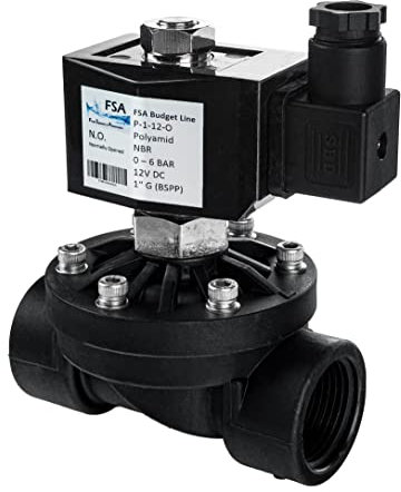 FSA Elettrovalvola in PA6 di Plastica 1 12V DC 0-6 bar NBR normalmente aperta