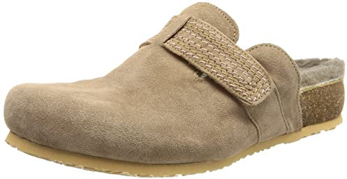 THINK! Damen Julia nachhaltige Lammfell Pantolette Clog Hausschuhe, 2000 Stone, 42 EU