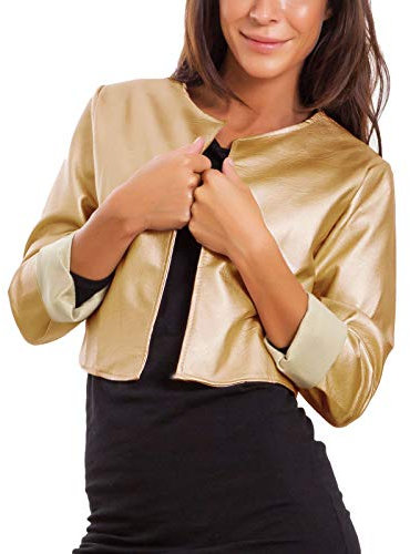 Toocool - Giacca Donna Corta Ecopelle Bolero Senza Chiusura Giacchetto Sexy JL-7860 [L,Oro]