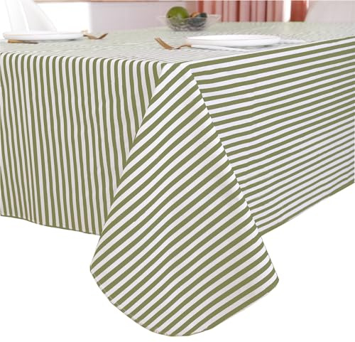 Walrus Heavy Duty Vinyl Tablecloth with Flannel Backing Waterproof Oil-Proof Plastic Table Cloth Stain-Resistant Wipeable Rectangle or Square Table Cover for Indoor and Outdoor (Stripe, 60X84 Inch)