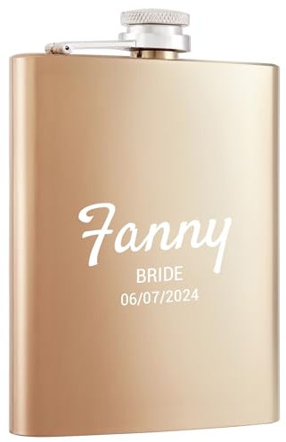 Lot de 1 flasque personnalisée pour femme, 8oz/227ml, en acier inoxydable gravé pour demoiselle d'honneur, flasque personnalisée pour fête de mariage, cadeau d'anniversaire (champagne)