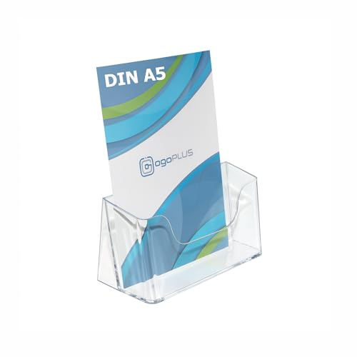 ogoPLUS 10 Stück DIN A5 Hochformat, Tisch-Prospekthalter Prospektständer/ Flyerständer/ Prospektbox glasklar, leichte Neigung für optimales Blickfeld