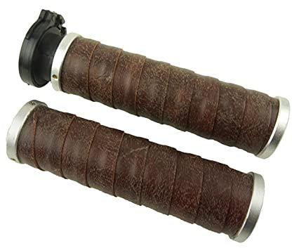 Griff Für Retro Lenker Dirt Fahrradgriffe Motorrad Ledergriff 22MM Universal CNC PU Leder Vintage Cafe Racer Griff (Color : Brown)