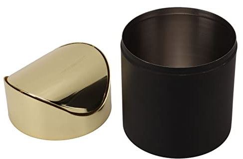 Mini bote de basura con tapa, mesa redonda de plástico para escritorio, papelera de maquillaje, cesta de basura para baño, dormitorio, cocina, oficina, dorado