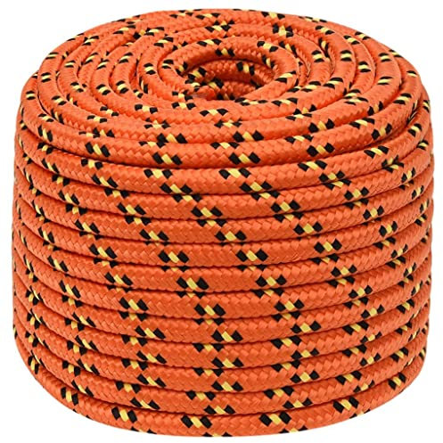 vidaXL Bootsseil Ankerleine Festmacher Tauwerk PP Leine Seil Tau Polypropylenseil Geflochten Flechtleine Orange 14mm 100m Polypropylen