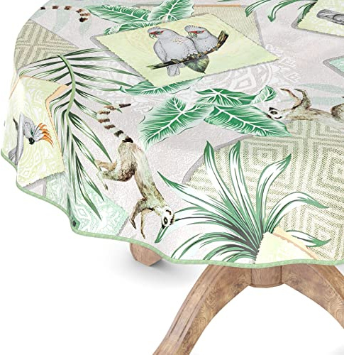 Wachstuchtischdecke Wachstischdecke Tischdecke abwaschbar Gartentischdecke Wachstuch Eckig rund oval Rund 100cm mit Saum Exotik