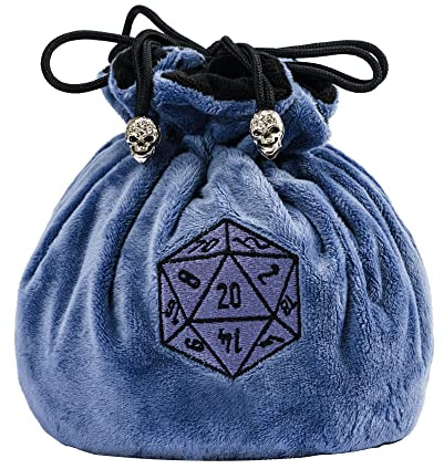 KSNDie DND Dice Bags Large with Pockets Blue Storage Bag with D20 Logo for Dungeon and Dragons RPG Game Dices - Capacity 200+ Dice