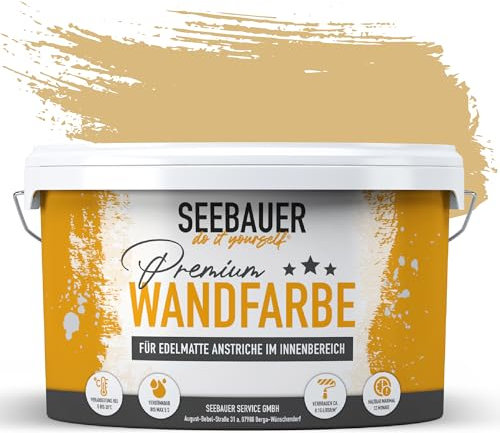 SEEBAUER diy Wandfarbe Beige 5L für Innen (No. 412 Honey Bee) Edelmatte cremebeige Innenfarbe - Beigetöne sehr hohe Deckkraft - Matt, Abwaschbar und Tropffrei