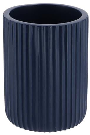 TENDANCE - Gobelet Strié Arrondi Polyrésine 230ml - Bleu Marine - Salle de Bain - Accessoire Salle de Bain à Poser