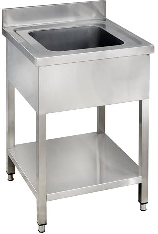 GastroHero Spültisch 60x70 cm I Edelstahl Spültisch mit Ausgussbecken I Gastro Spüle Edelstahl mit Grundboden I Spültisch Edelstahl Küche