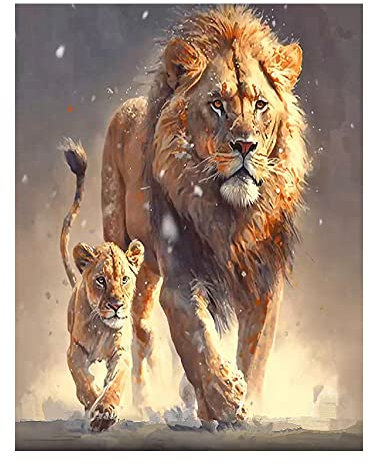 DCIDBEI Diamond Painting Löwe 40x50cm - Eckige Steine, Quadratische Steine Mosaik - Malen nach Zahlen für Kinder - Löwe und Löwin Motiv