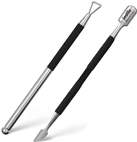 Jestilo Stainless Steel Cuticle Pusher and UV Gel Nail Polish Remover [Pack of 2] Cuticle Remover & Trimmer | Nail Art Tools Scraper and Cleaner (Black)