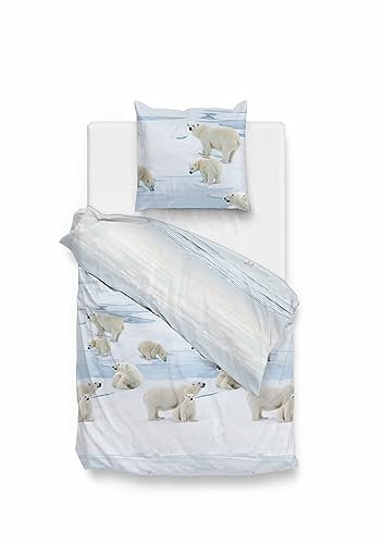 Traumschloss Classic Flanell Wende-Bettwäsche »Eisbär« Eisbären, 155x220 & 80x80, 100% Baumwolle, wärmend & kuschelig, mit Reißverschluss, bestehend aus Kissen und Bettbezug