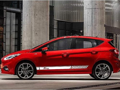 2 Stück Auto Karosserie Seitenstreifen Aufkleber für Fo-rd Fiesta, Vinyl Racing Streifen Aufkleber Aufkleber, Universal Autotür Seitenschweller Sticker,Carbom-Fiber