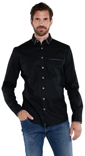 engbers Herren Herren Langarm-Hemd strukturiert, 35785, 35785, Schwarz in Größe XL