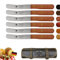 Solingen, set di 6 coltelli con lama ondulata con custodia in pelle di alta qualità, manico in legno di ciliegia, coltello gobba di alta qualità, coltello da colazione, coltello da panino, coltello da