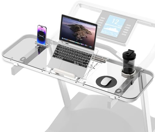 HEWYIOS Treadmill Desk Attachment Transparent,Treadmill Laptop Holder Adjustable Height Ergonomic Treadmill Standing Workstation Stand,Suitable for Treadmill Handshake Width 13-33 inches