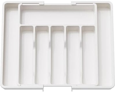 XIANTIAN Cutlery Drawer Organiser, Expandable Drawer Organiser ,Tray with 6-8 Compartment Holders, 33-57 x 38 x 5 cm (white)