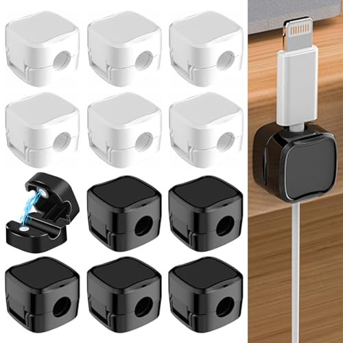 TAIZER 12PCS Clips Cable Organizador Cables Fixe Cable Adhesivo Soporte Adhesive Magnetic Cable Clip Cable Management Portacables Autoadhesivo Abrazaderas Clips Clips para Cables