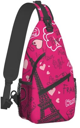 XVBCDFG Schultertasche, Umhängetasche, Motiv: Paris Eiffel, Liebe, Worte, Retro, 70er / 60er Jahre, Pilze, Schultertasche, Brusttasche, für Damen und Herren, Rot, siehe abbildung, Einheitsgröße