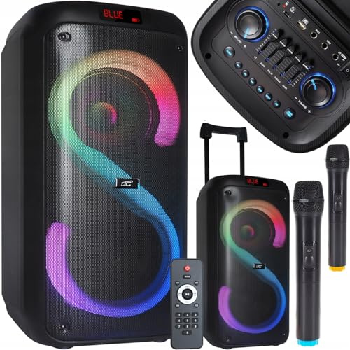LTC - Bluetooth Lautsprecher mit USB, Akku und RGB Licht - Musikbox, Partybox - Bluetooth 5.0, Lautsprecher 2X8'' 400W, mit Mikrofon x2, Fernbedienung - USB/SD/AUX 7200MAH