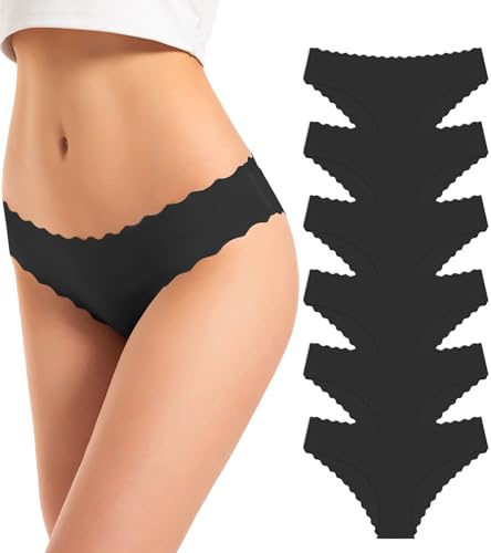 TANSTC Culotte sans Couture Femme Invisible Slip sous-Vêtements Sexy Extensible Confortables Hipster Bikini Culottes Multiple XS-XL, Lot de 6