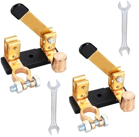 Battery Isolator Switch, 12V 24V Power Cut Off Switch With Wrench,Top Terminal Brass Negative Battery Disconnect Switch for Marine Car Boat RV ATV