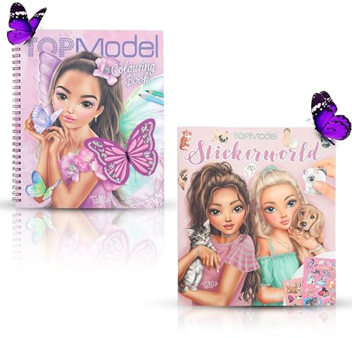 Depesche TOPModel Geschenkset: Malbuch FAIRY LOVE & Stickerbuch KITTY and DOGGY - Kreativer Spaß für Kinder