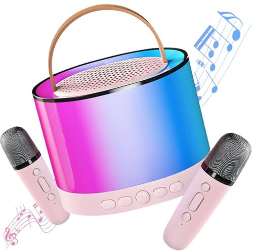 Mini Karaoke Machine 2 Microphones for Kids Portable Karaoke Machines for Girls With RGB Lights,Kids Girls Toys For Age 3,4,5,6,7,8,9,10+ Bluetooth Speaker (Pink one)