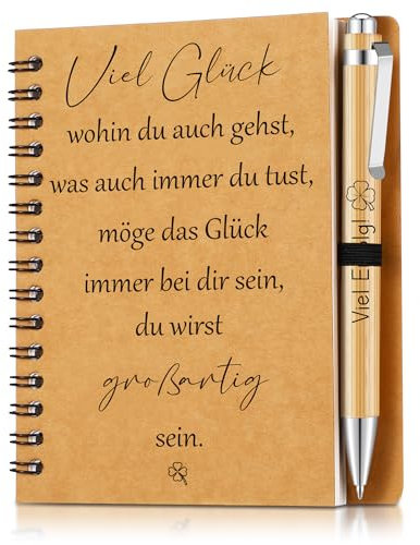 Sinmoe Abschiedsgeschenk Kollege Mitarbeiter Dankeschön Geschenke für Kollegen Motivierendes Inspirierendes Notizbuch mit Holz Kugelschreiber Mini Spirale Notizblock(Viel Glück)