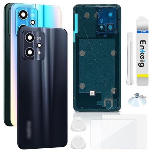 Enkeig Tapa Trasera Vidrio para Reemplazo Realme 9 Pro+ Plus Parte Trasera de Cristal Trasero con Kit de Reparación (Negro)