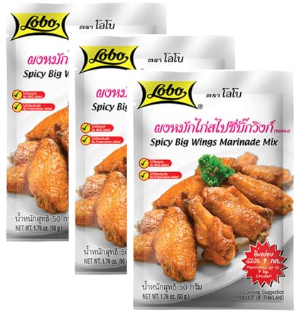 Marinado picante para alitas de pollo 50 g Pack 3 sobres mezcla de especias estilo tailandés para horno airfryer barbacoa sabor intenso y dorado crujiente
